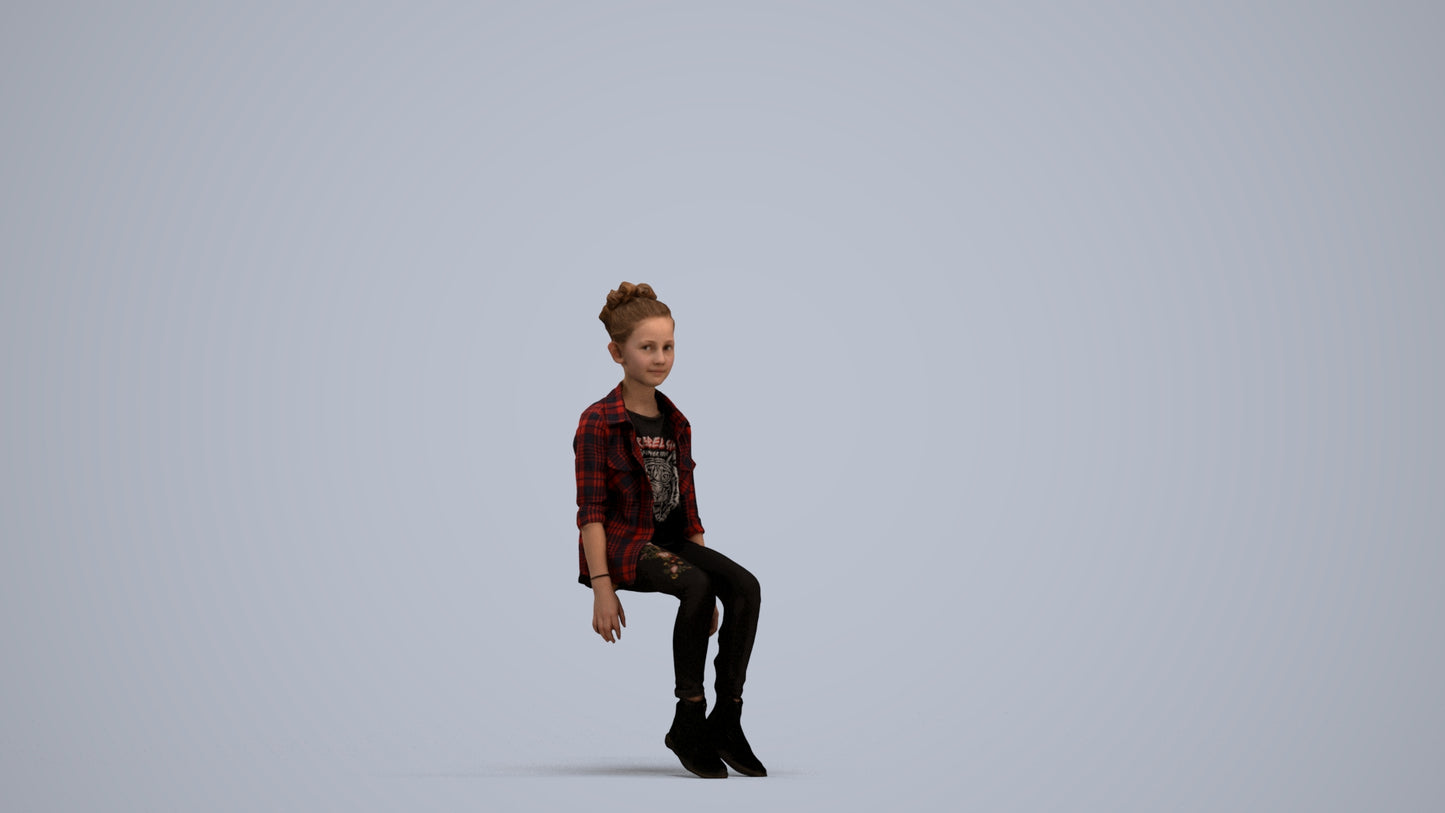 photogrammetry 3D girl casual kids, realistic human model archviz FBX, standing pose render
