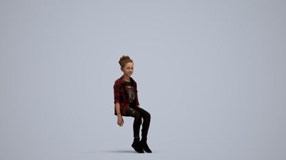 photogrammetry 3D girl casual kids, realistic human model archviz FBX, standing pose render