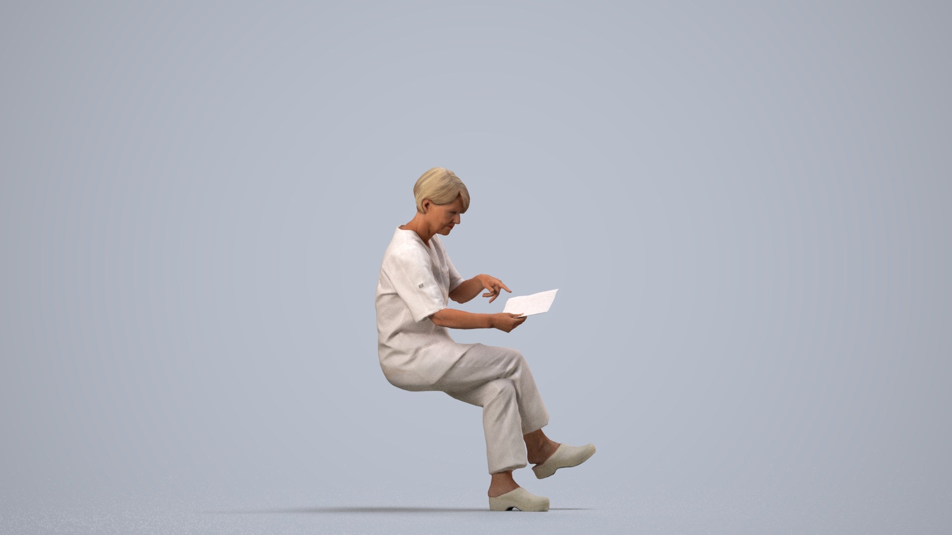 realistic 3D senior woman medical, scanned archviz people for Blender and 3ds Max, side view render