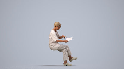 realistic 3D senior woman medical, scanned archviz people for Blender and 3ds Max, side view render