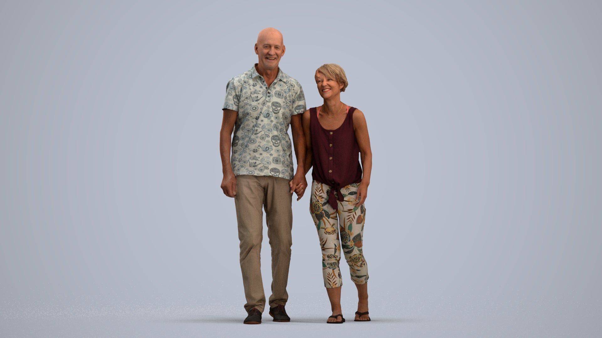 photogrammetry 3D senior woman couple, realistic human model archviz FBX, standing pose render