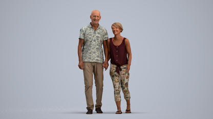 photogrammetry 3D senior woman couple, realistic human model archviz FBX, standing pose render