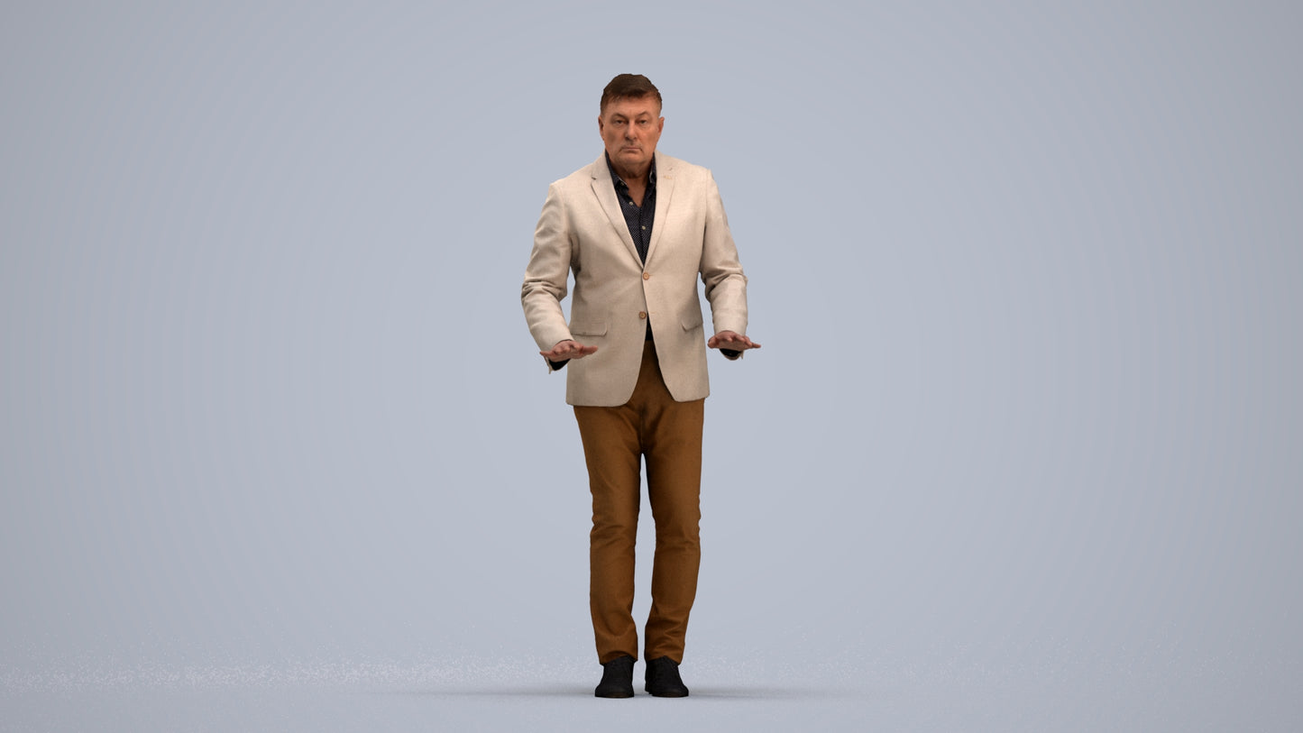 3D people model man business standing, scanned human for 3ds Max rendering, standing pose render