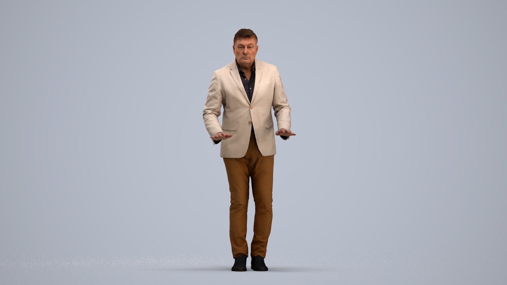 3D people model man business standing, scanned human for 3ds Max rendering, standing pose render