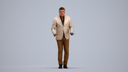 3D people model man business standing, scanned human for 3ds Max rendering, standing pose render