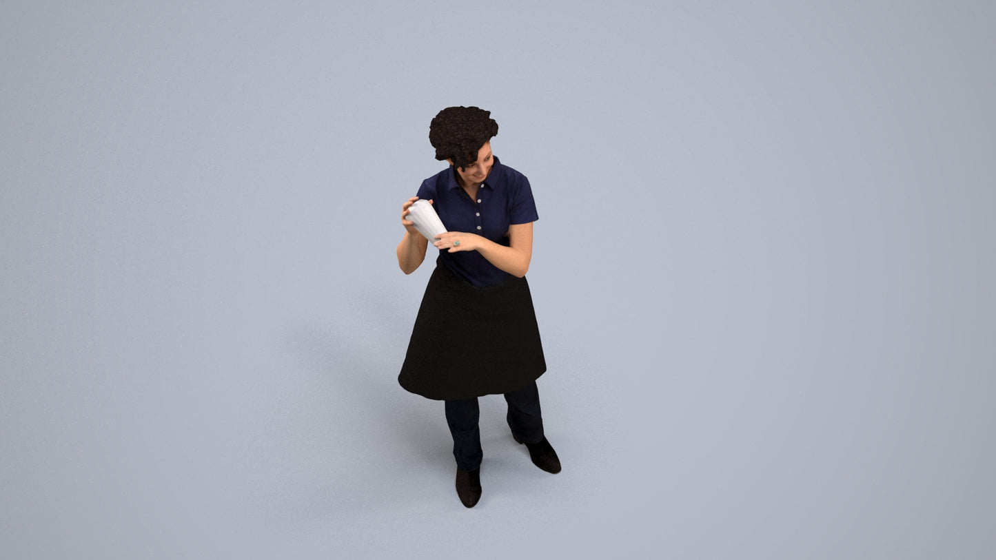 3D people model woman hospitality, scanned human for 3ds Max rendering, back view render