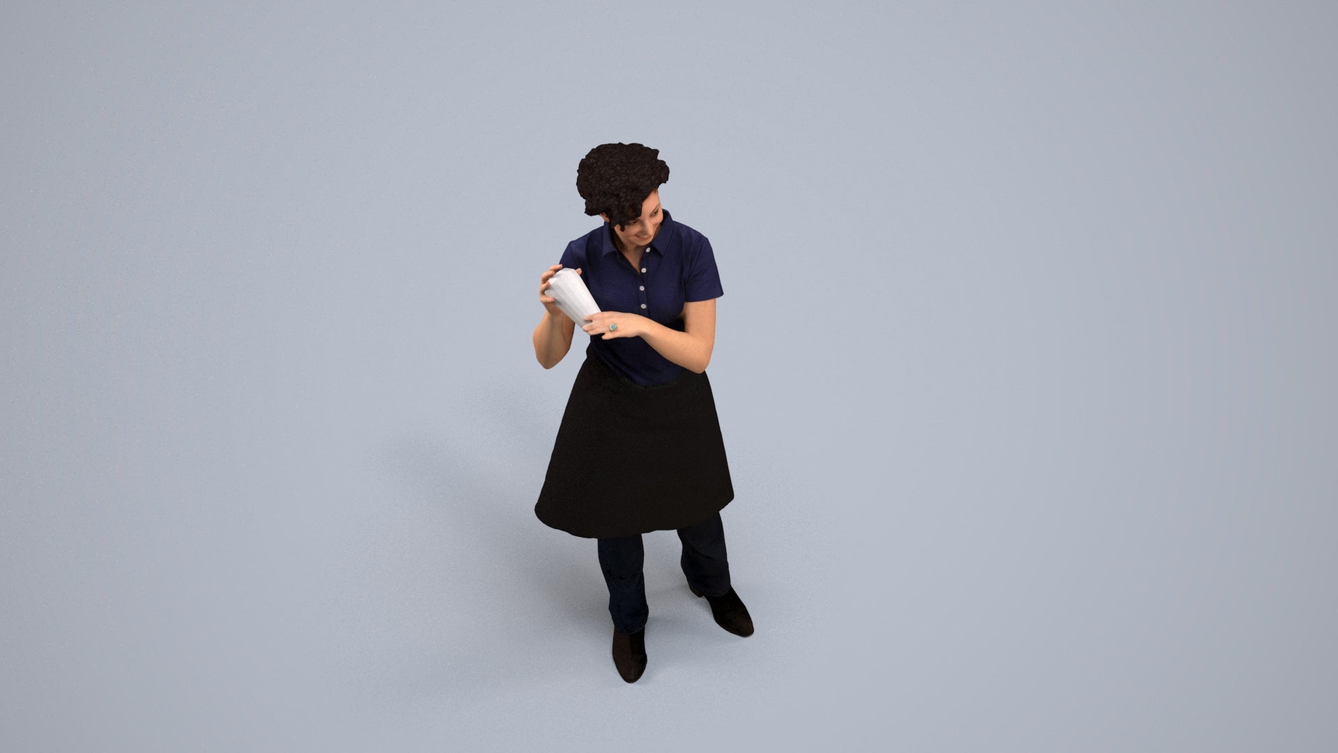 3D people model woman hospitality, scanned human for 3ds Max rendering, back view render