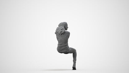 3D people model woman casual sitting, scanned human for 3ds Max rendering, wireframe side view