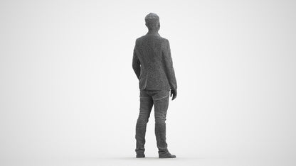 3D people model man business, scanned human for 3ds Max rendering, wireframe front view