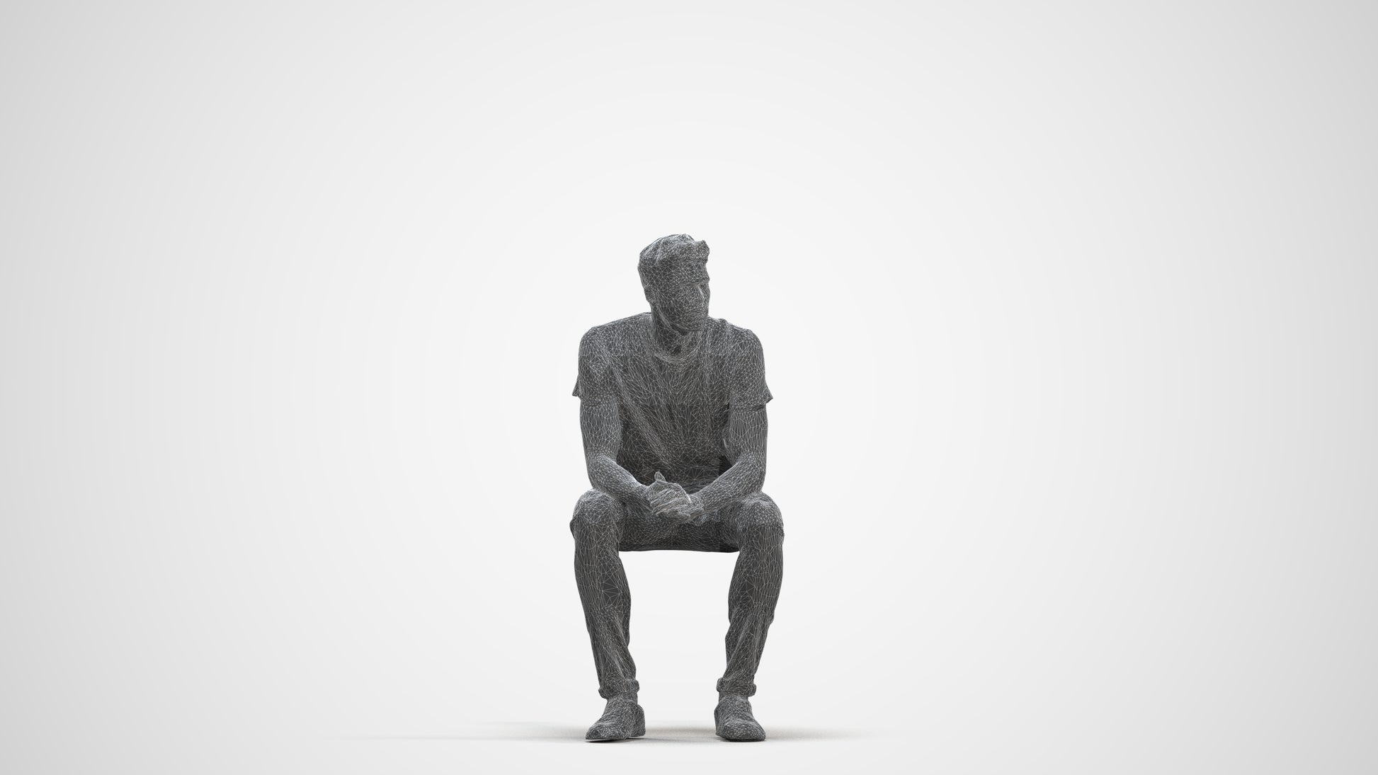 realistic 3D man casual sitting, scanned archviz people for Blender and 3ds Max, three-quarter front view render
