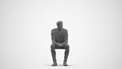 realistic 3D man casual sitting, scanned archviz people for Blender and 3ds Max, three-quarter front view render