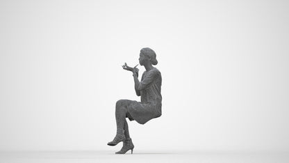 3D people model woman casual sitting, scanned human for 3ds Max rendering, wireframe back view