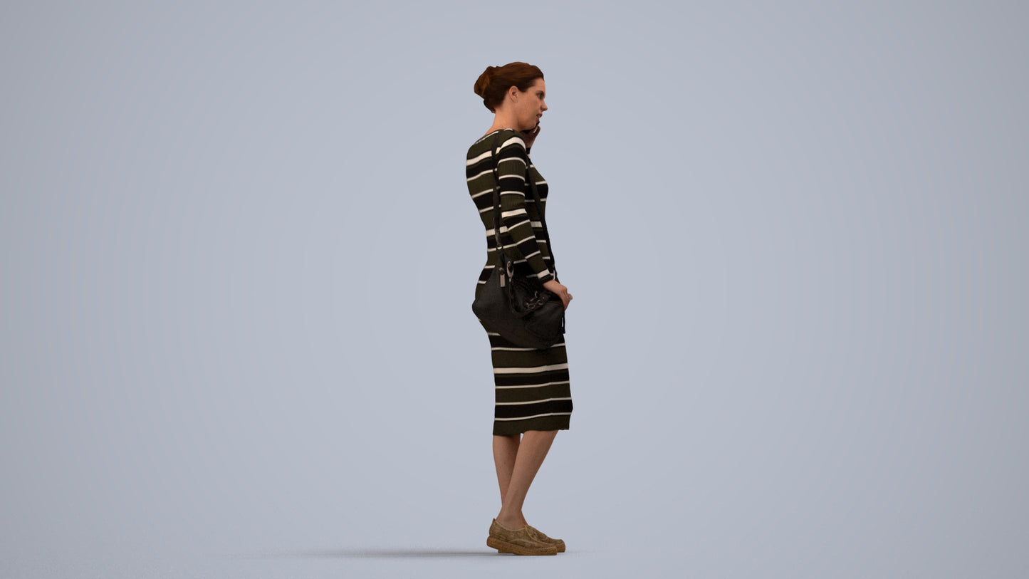 photogrammetry 3D woman casual walking, realistic human model archviz FBX, side view render