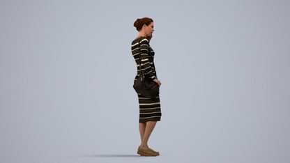 photogrammetry 3D woman casual walking, realistic human model archviz FBX, side view render