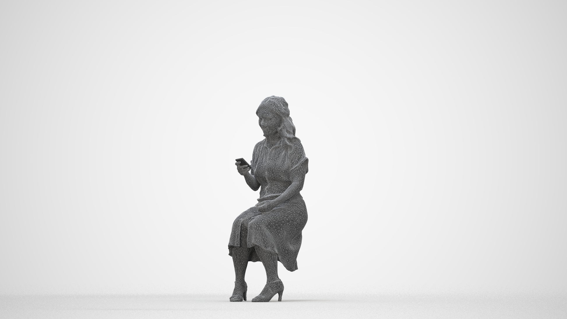 realistic 3D people woman casual sitting, render-ready for V-Ray and Corona, FBX OBJ, wireframe back view