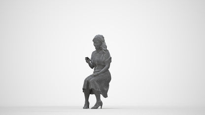 realistic 3D people woman casual sitting, render-ready for V-Ray and Corona, FBX OBJ, wireframe back view
