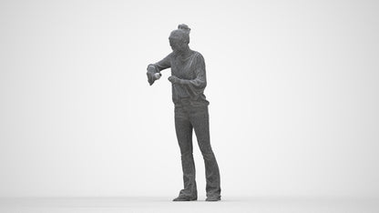 3D scanned woman standing casual, photorealistic archviz people for Enscape and SketchUp, wireframe back view