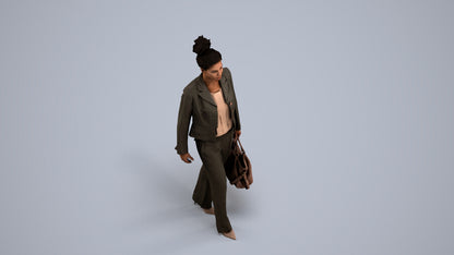 realistic 3D woman business walking, scanned archviz people for Blender and 3ds Max, back view render
