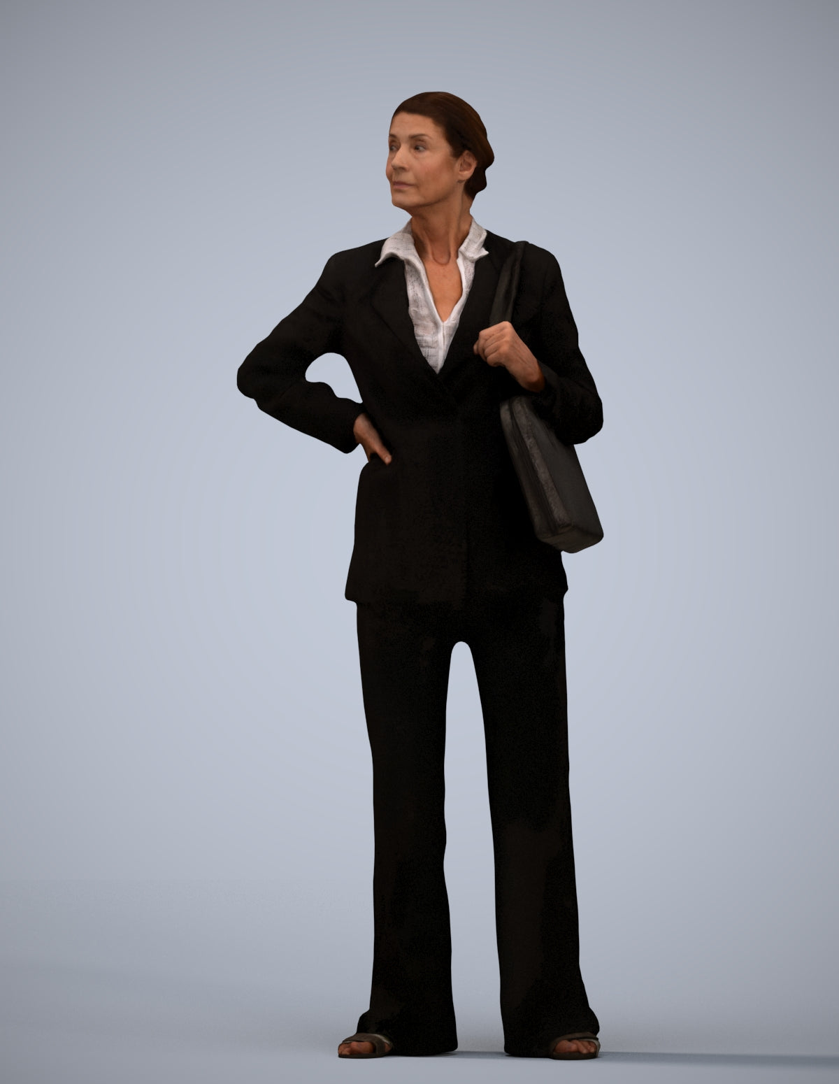 3D human model senior woman business, photogrammetry scanned person for archviz
