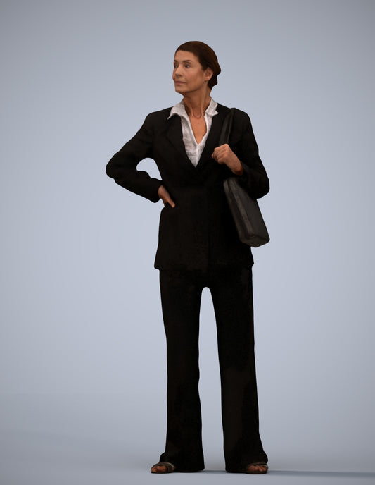 3D human model senior woman business, photogrammetry scanned person for archviz