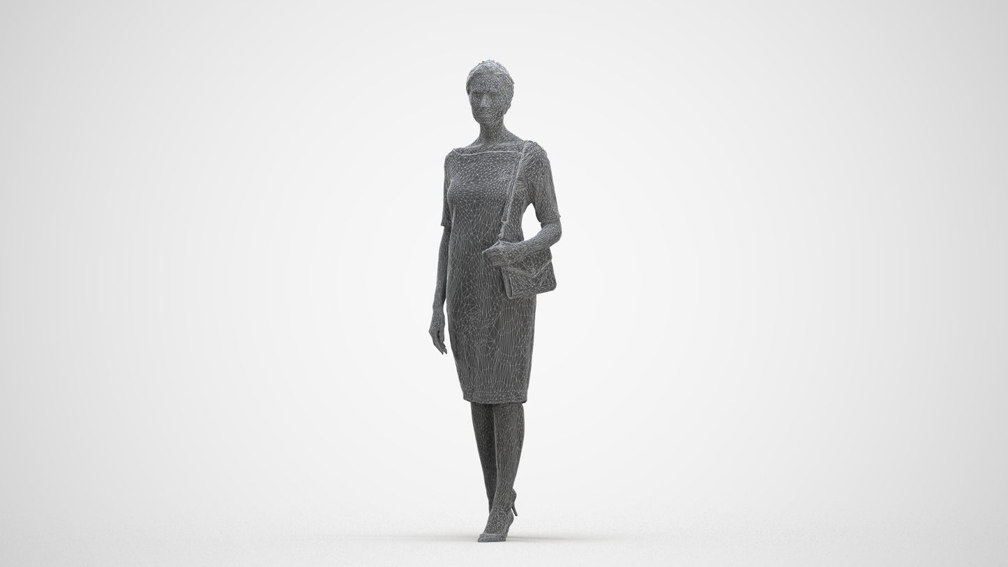 realistic 3D woman casual walking, scanned archviz people for Blender and 3ds Max, three-quarter front view render
