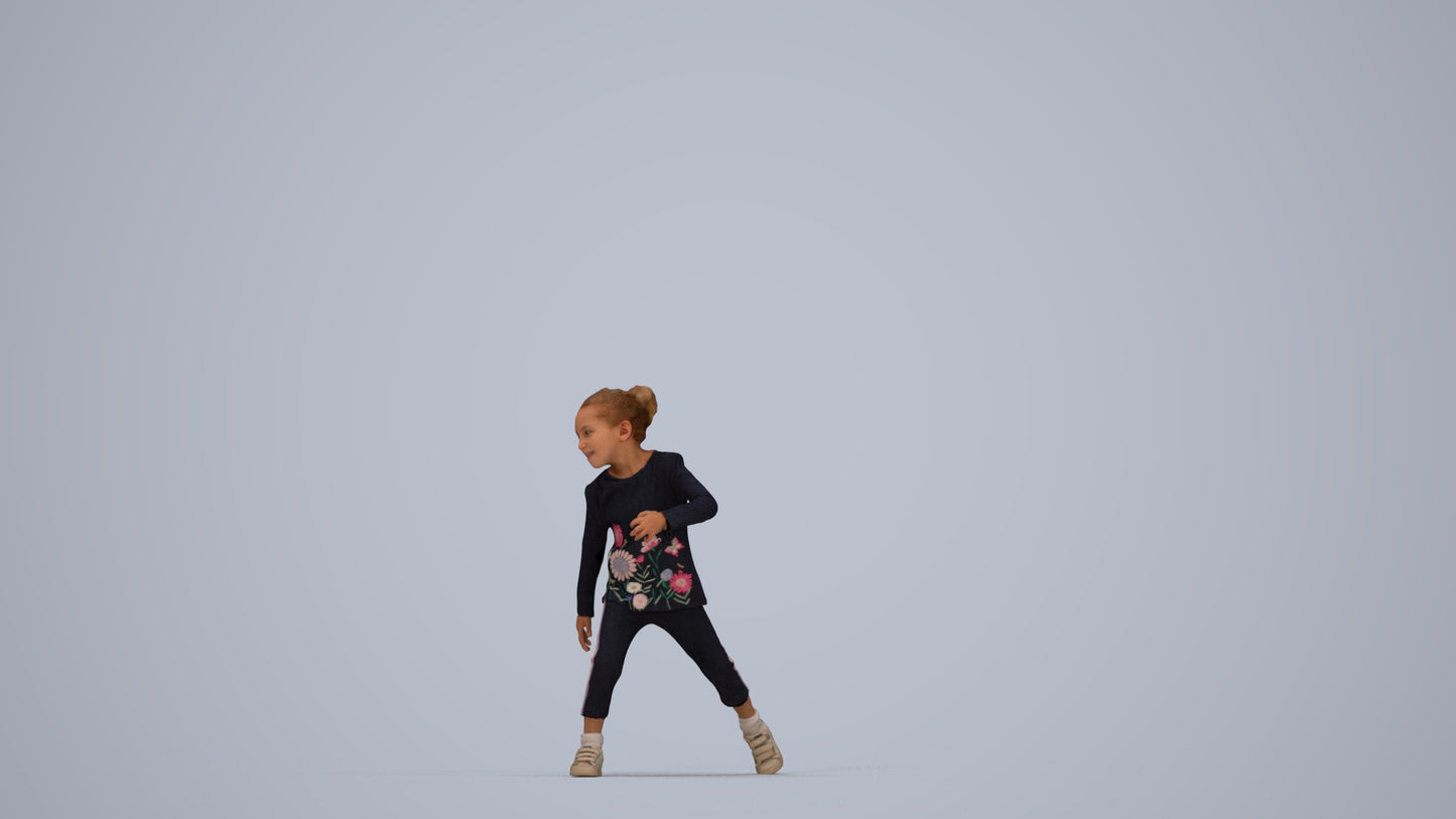 3D people model girl casual kids, scanned human for 3ds Max rendering, top-down view render