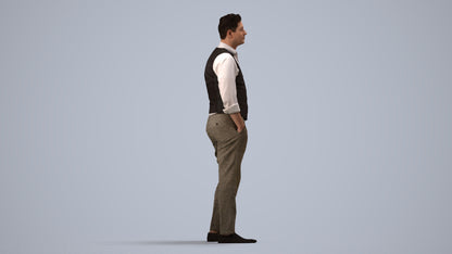 3D scanned man standing business, photorealistic archviz people for Enscape and SketchUp, side view render