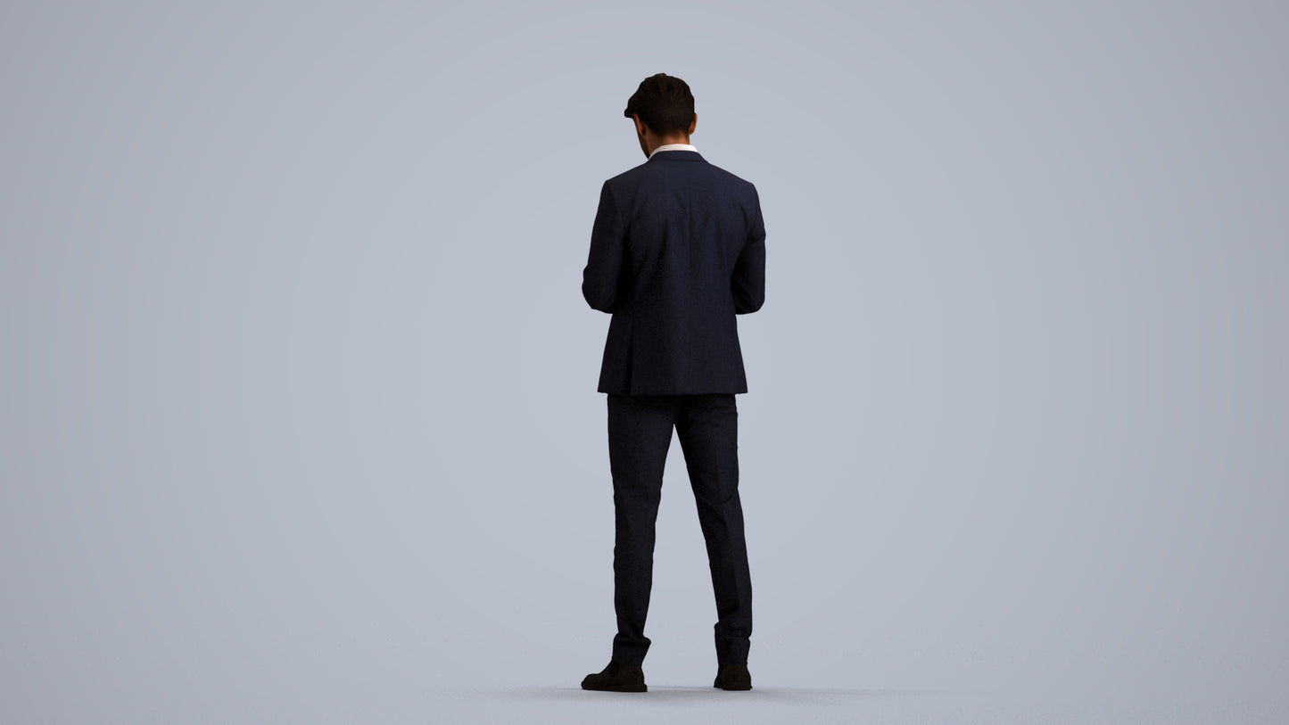 3D people model man business, scanned human for 3ds Max rendering, front view render