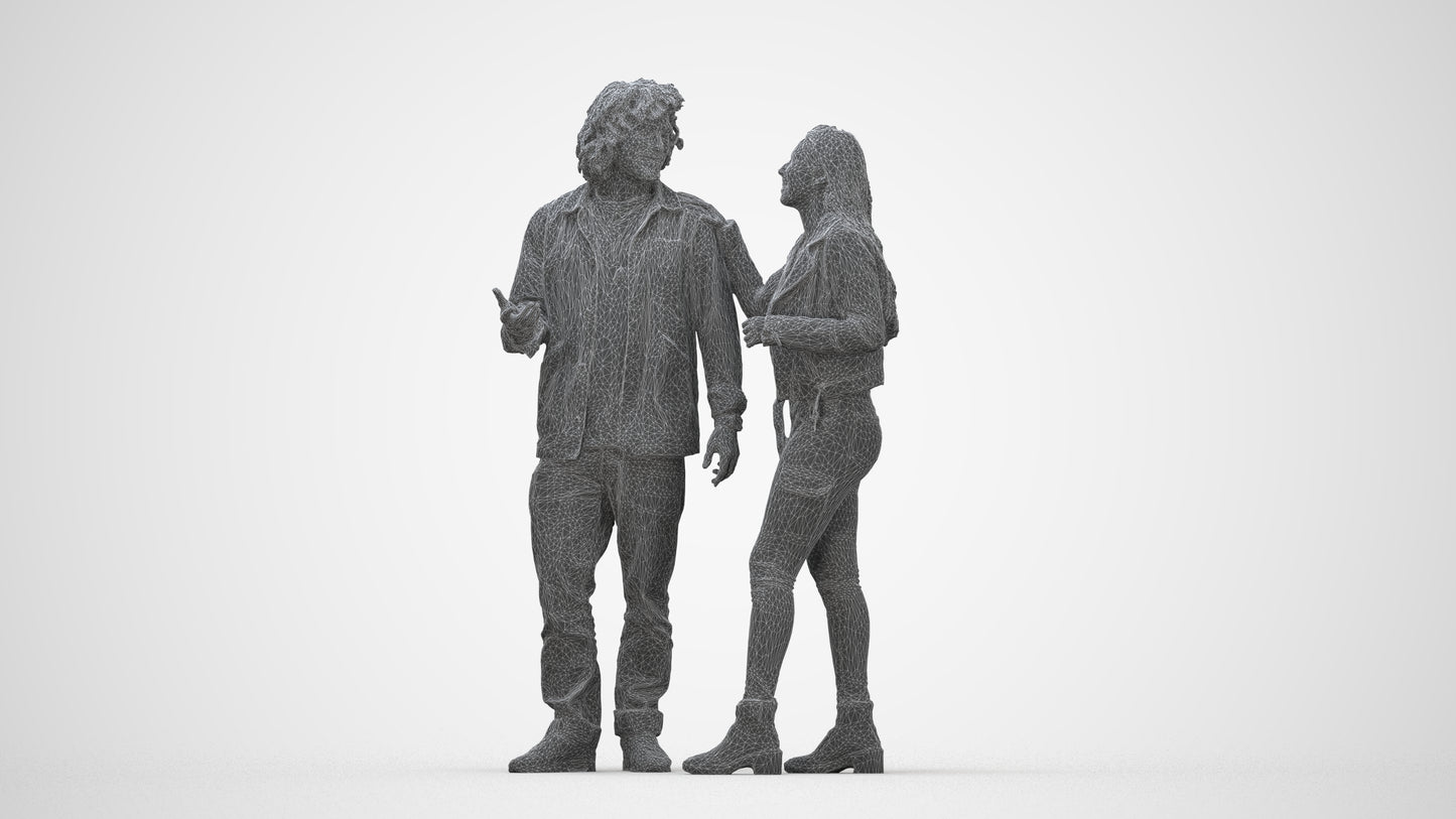 realistic 3D people woman casual couple, render-ready for V-Ray and Corona, FBX OBJ, wireframe back view
