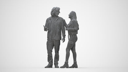 realistic 3D people woman casual couple, render-ready for V-Ray and Corona, FBX OBJ, wireframe back view