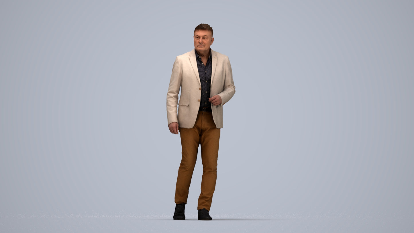 photogrammetry 3D man business walking, realistic human model archviz FBX, top-down view render