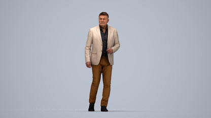 photogrammetry 3D man business walking, realistic human model archviz FBX, top-down view render