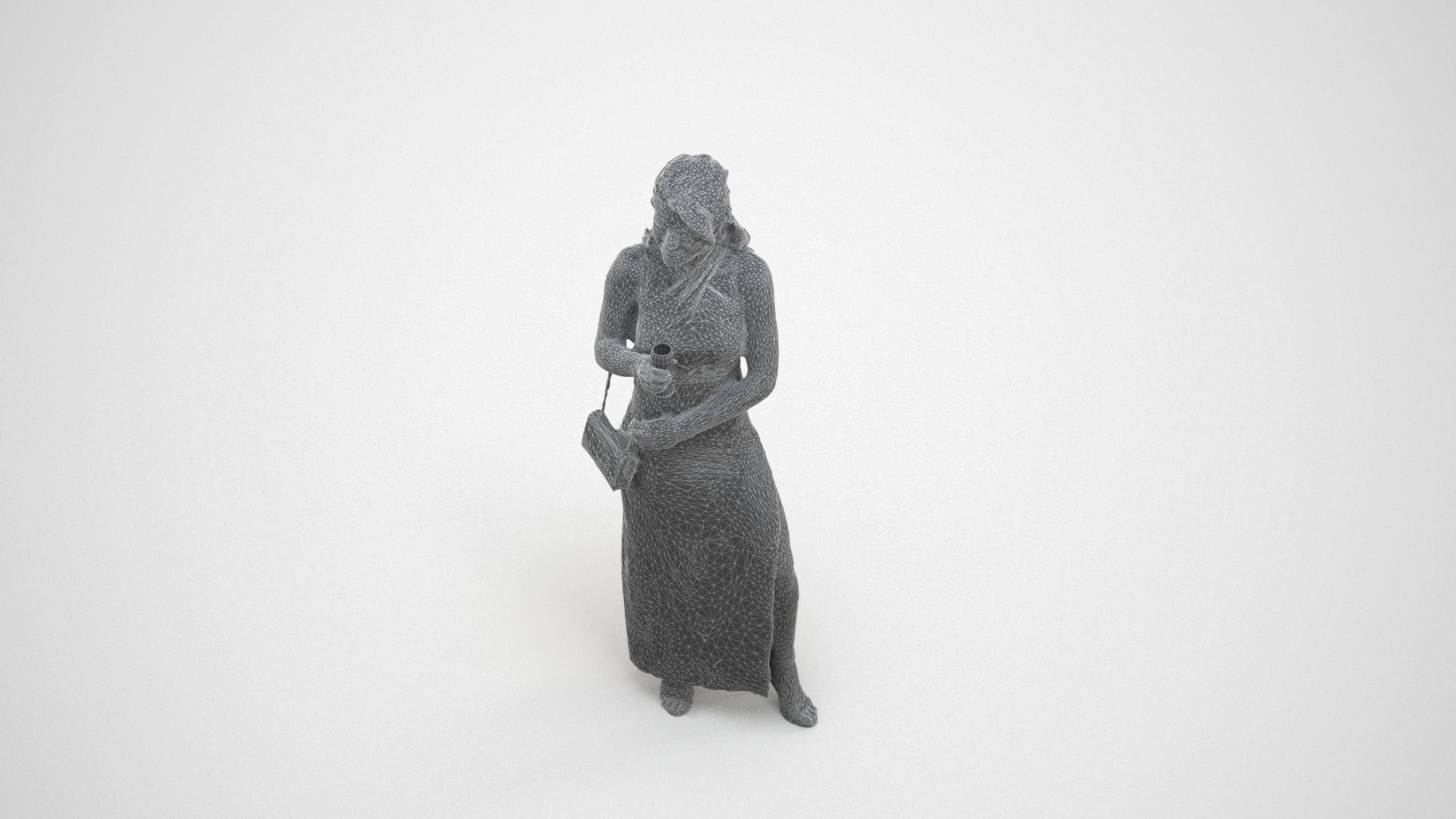realistic 3D woman formal formalaffairs, scanned archviz people for Blender and 3ds Max, wireframe three-quarter view