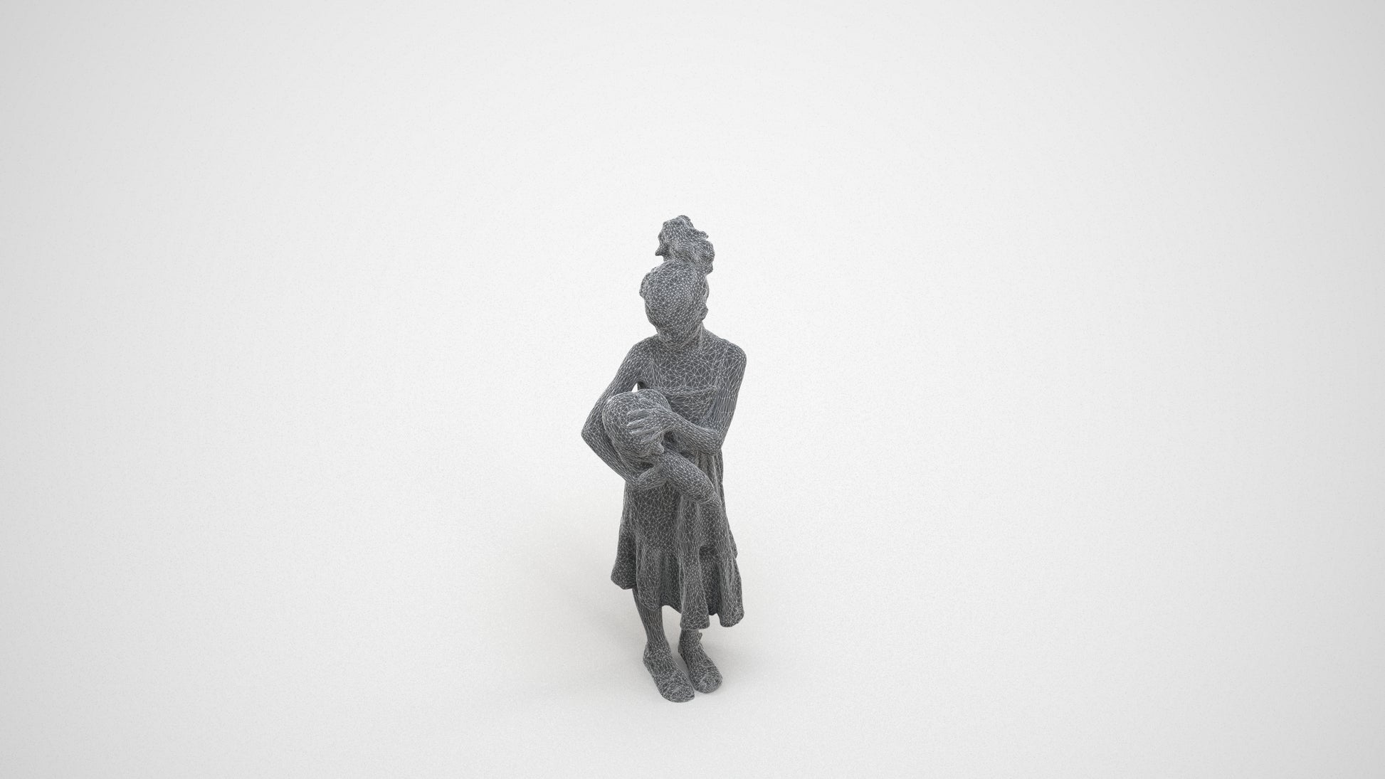 realistic 3D girl casual kids, scanned archviz people for Blender and 3ds Max, wireframe three-quarter view