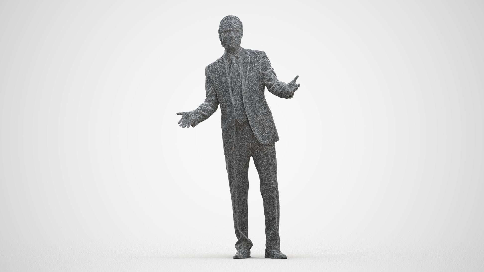 3D human model man business, photogrammetry scanned person for archviz, three-quarter front view render