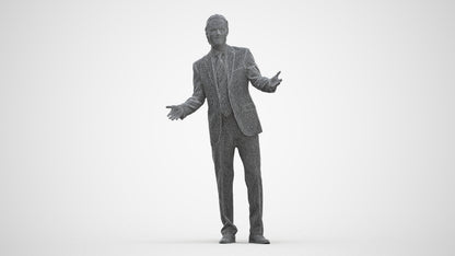3D human model man business, photogrammetry scanned person for archviz, three-quarter front view render