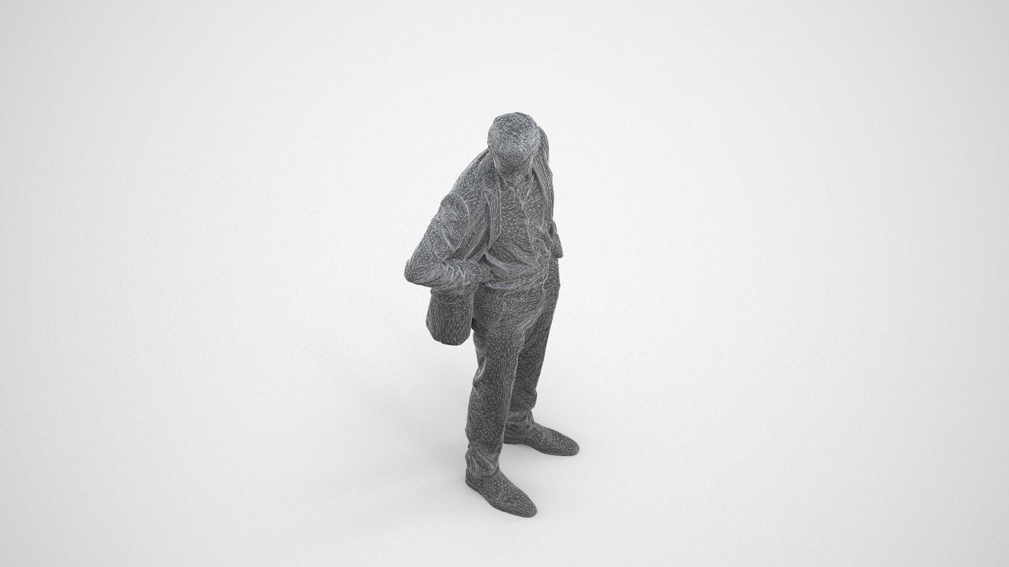 realistic 3D man business, scanned archviz people for Blender and 3ds Max, wireframe three-quarter view