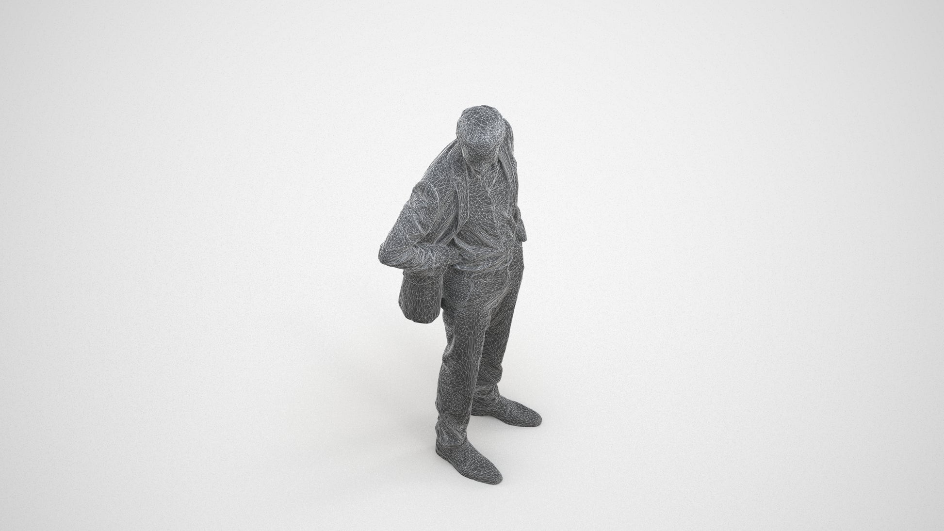 realistic 3D man business, scanned archviz people for Blender and 3ds Max, wireframe three-quarter view