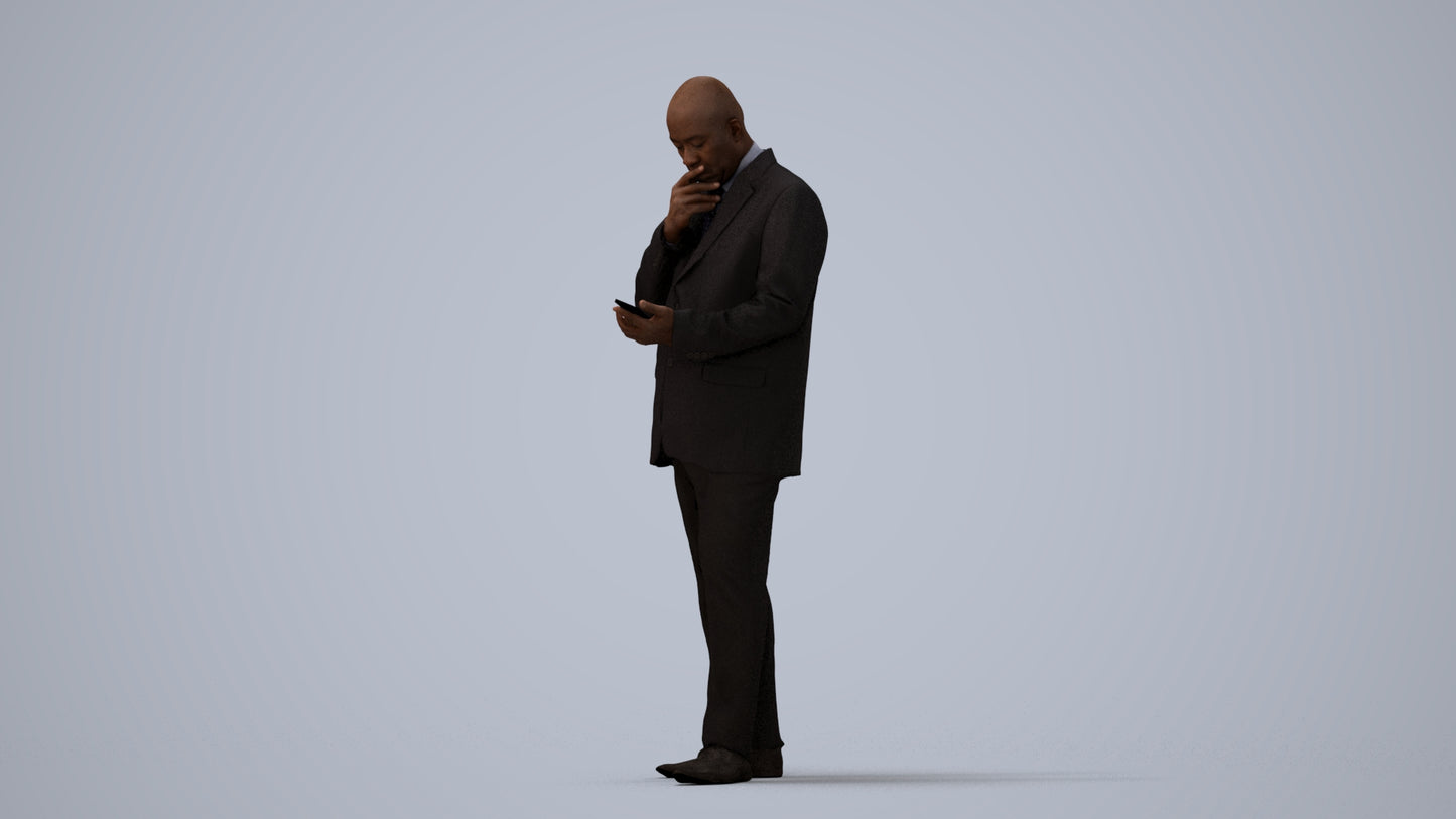 photogrammetry 3D man business, realistic human model archviz FBX, three-quarter view render