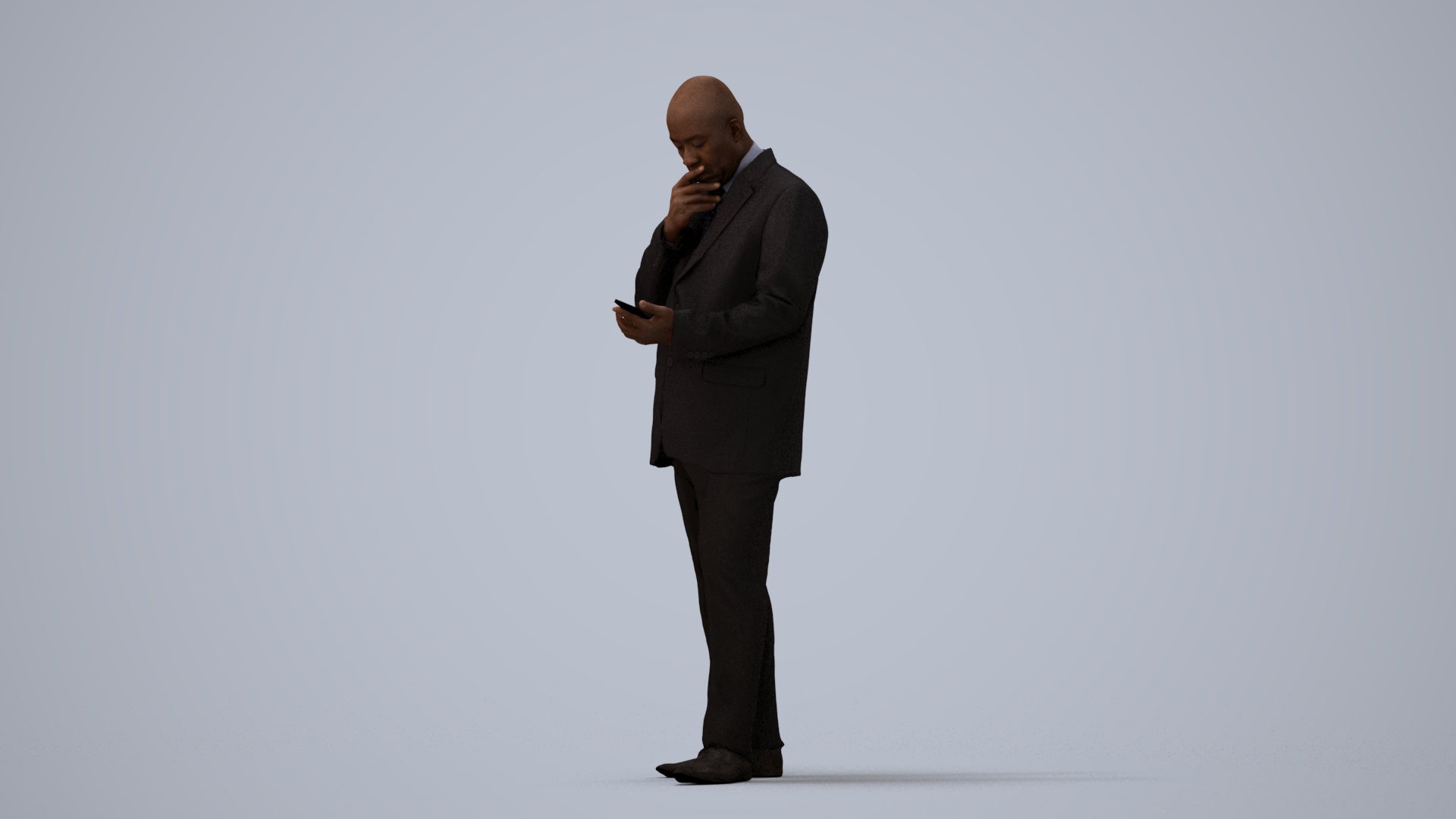 photogrammetry 3D man business, realistic human model archviz FBX, three-quarter view render