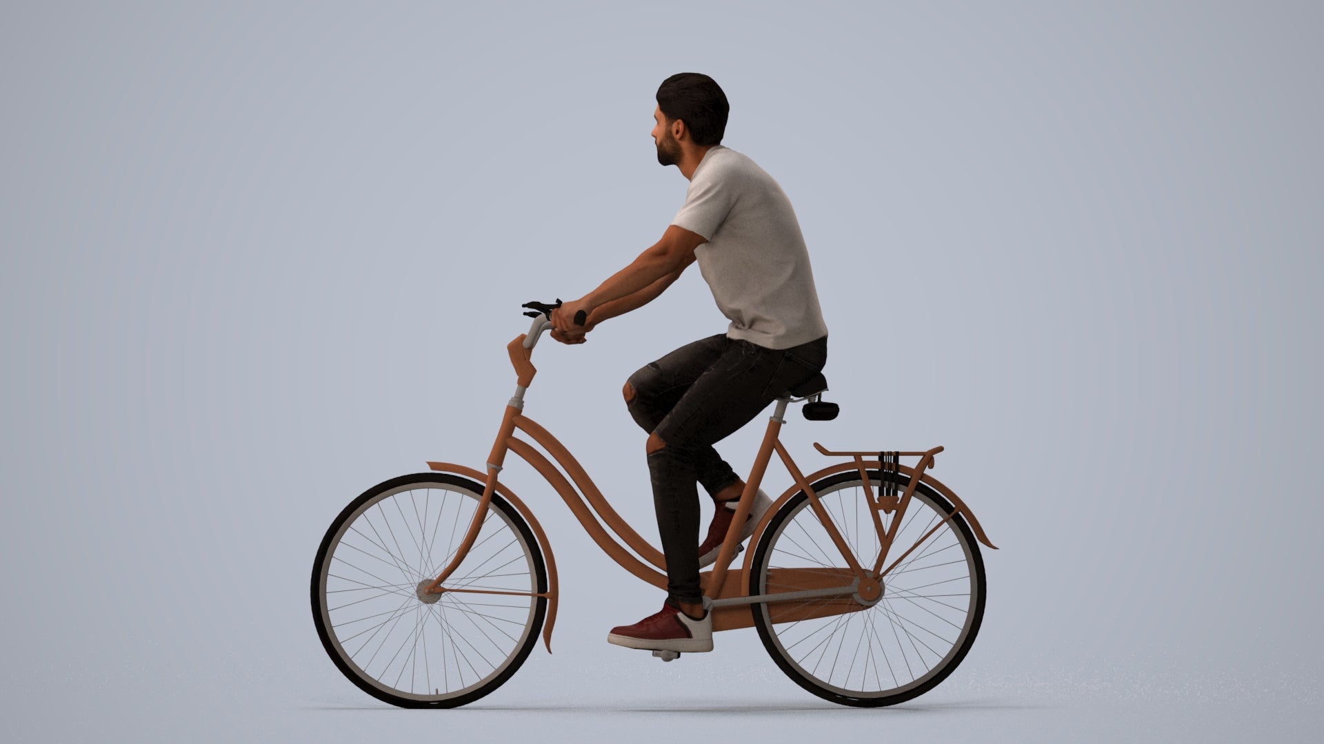 realistic 3D people man casual cycling, render-ready for V-Ray and Corona, FBX OBJ, three-quarter view render