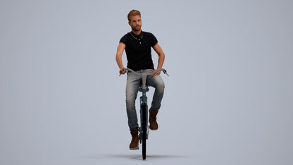 realistic 3D people man casual cycling, render-ready for V-Ray and Corona, FBX OBJ, standing pose render