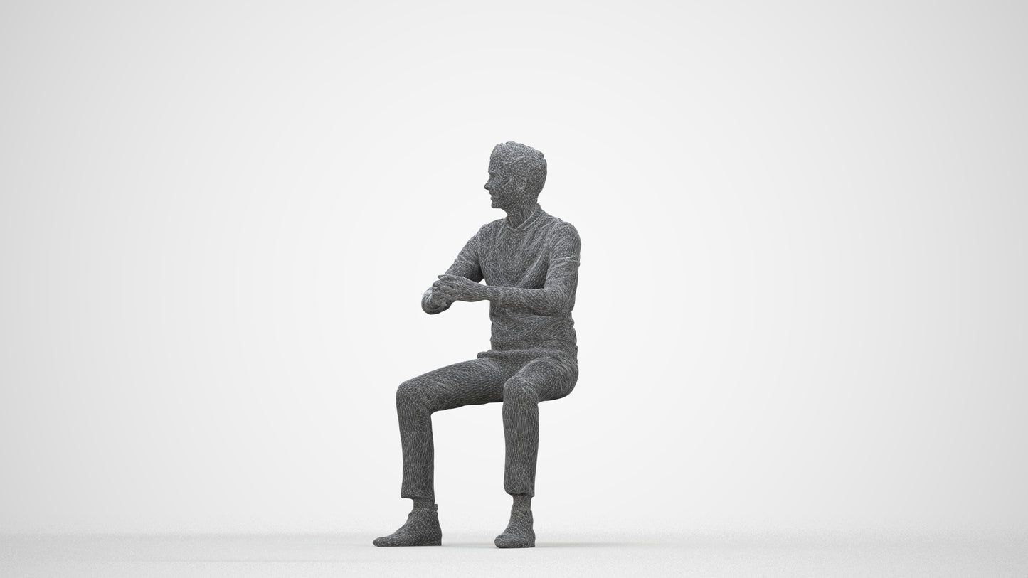 3D human model man casual business, photogrammetry scanned person for archviz, wireframe back view