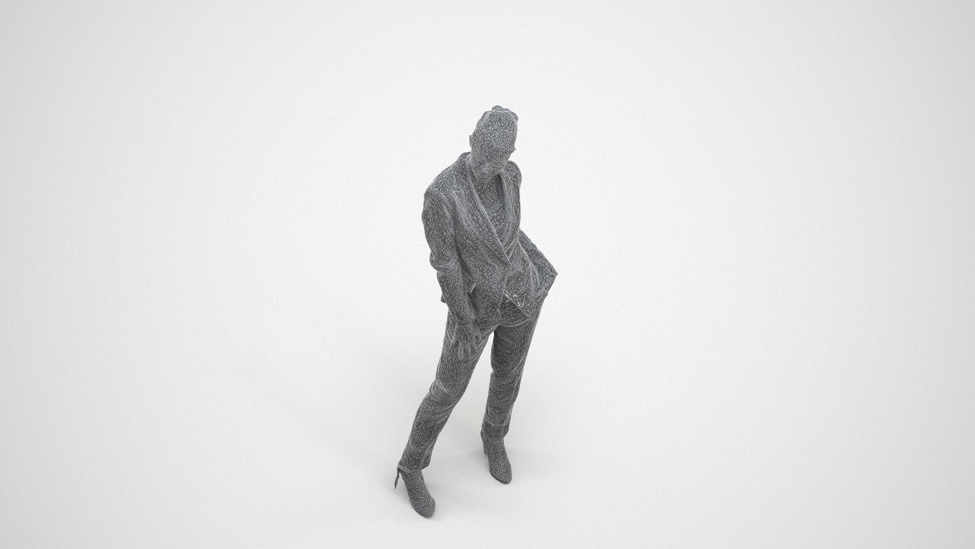 3D scanned woman business, photorealistic archviz people for Enscape and SketchUp, wireframe three-quarter view