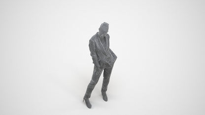 3D scanned woman business, photorealistic archviz people for Enscape and SketchUp, wireframe three-quarter view