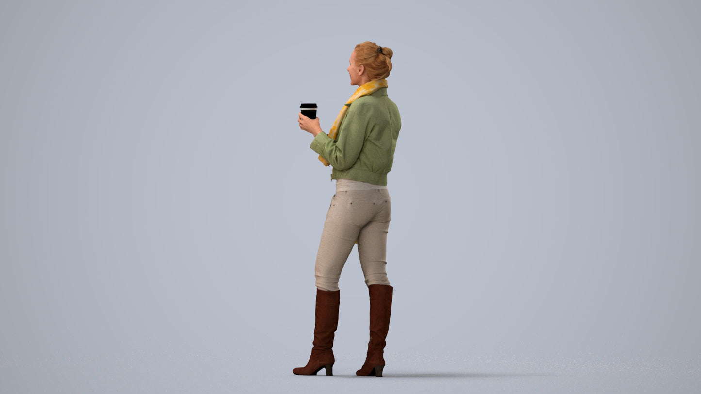 realistic 3D people woman casual standing, render-ready for V-Ray and Corona, FBX OBJ, three-quarter view render