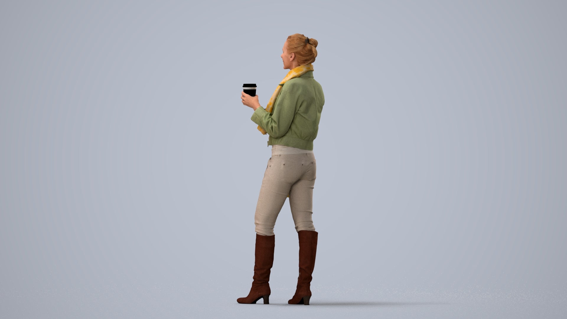 realistic 3D people woman casual standing, render-ready for V-Ray and Corona, FBX OBJ, three-quarter view render