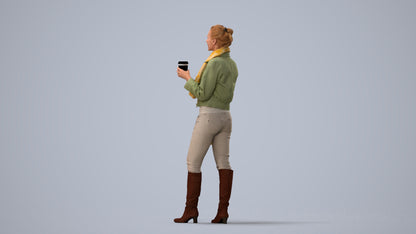 realistic 3D people woman casual standing, render-ready for V-Ray and Corona, FBX OBJ, three-quarter view render