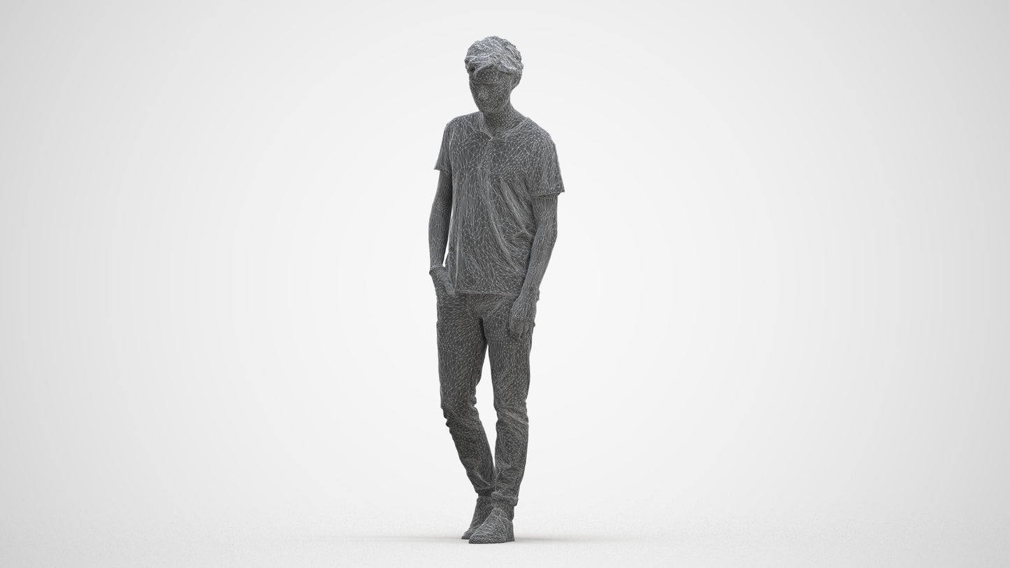 realistic 3D people man casual walking, render-ready for V-Ray and Corona, FBX OBJ, three-quarter front view render