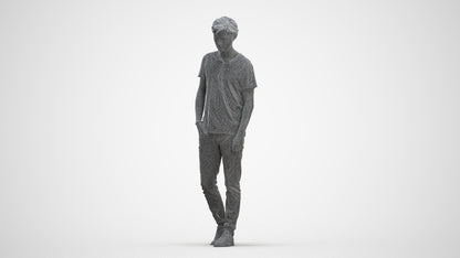 realistic 3D people man casual walking, render-ready for V-Ray and Corona, FBX OBJ, three-quarter front view render
